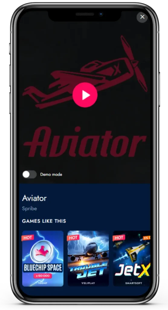 The Aviator game section on the BlueChip platform.