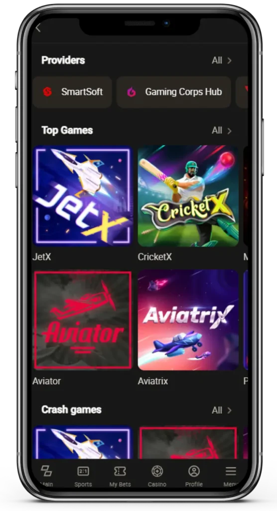 The Aviator game section on the Parimatch platform.